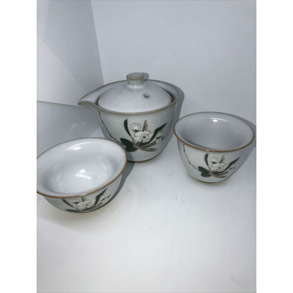 Vintage Stone Tea Set, Teapot, 2 Cups  And Lid 4 Pc
